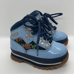 Timberland blue floral hiking boots toddler girl 5